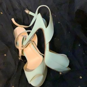 Sea green ankle strap heels